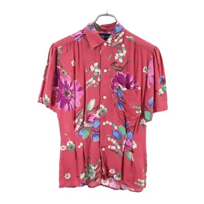 RALPH LAUREN ラルフローレン 花柄 半袖 オープンカラーシャツ 4 ピンク系 開襟