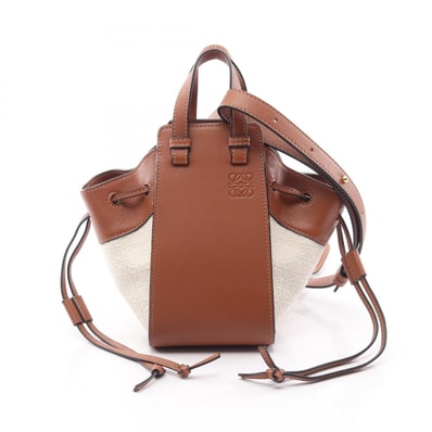 ロエベ LOEWE ハンモック ドロストーリング ミニ アナグラムジャガード 2WAY ハンドバッグ バッグ キャンバス レザー レディース アイボリー系 / ブラウン系 【中古】