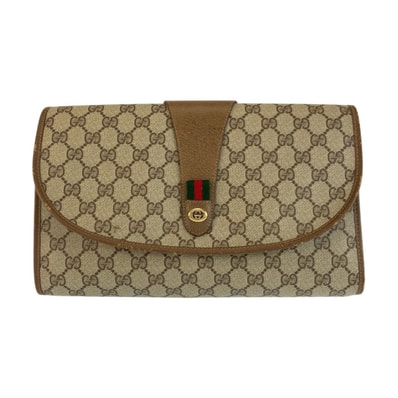 GUCCI グッチ ヴィンテージ シェリーライン ベージュ ブラウン GGスプリームキャンバス クラッチバッグ セカンドバッグ 601725 【中古】