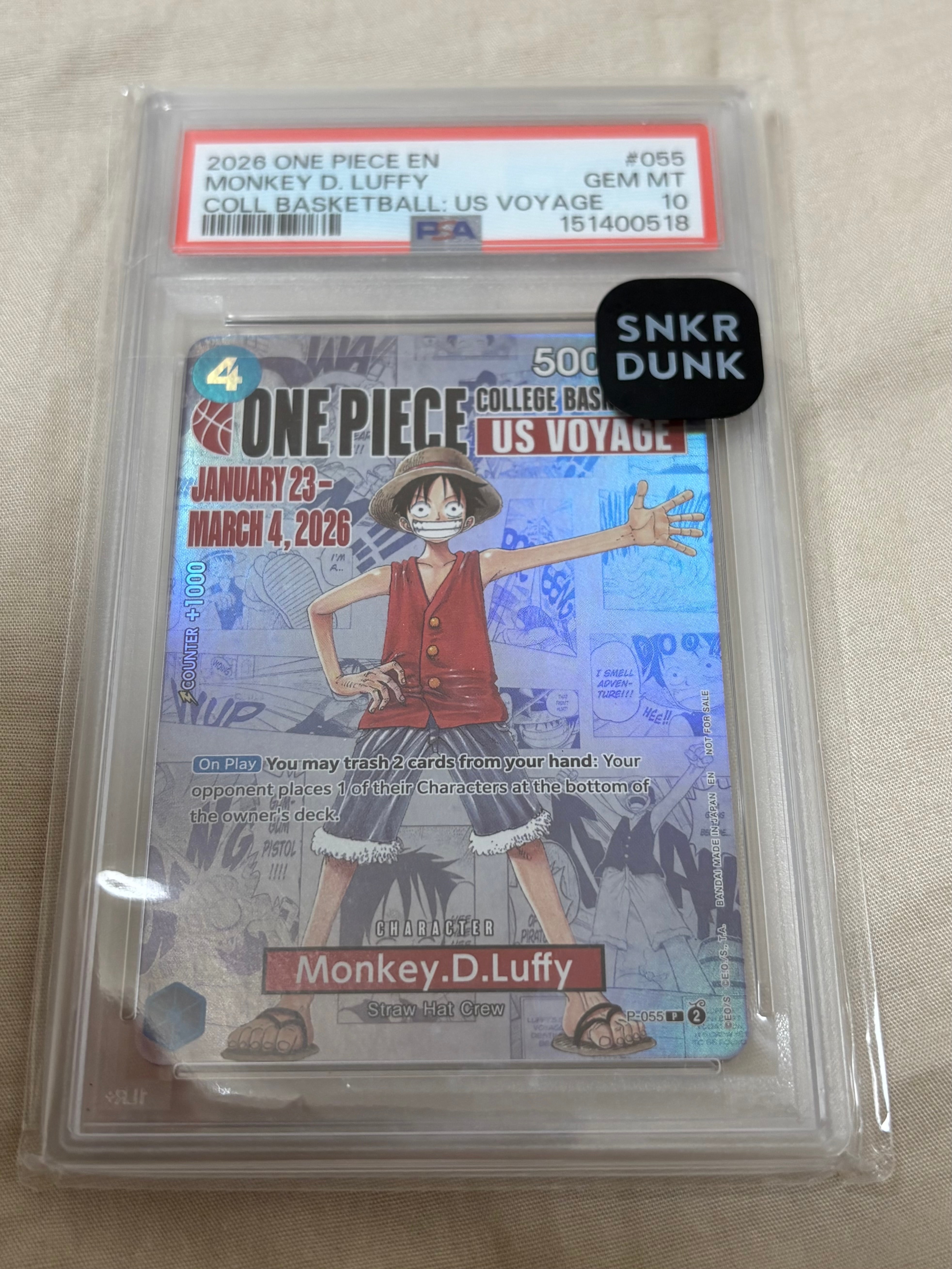 モンキー・D・ルフィ:P (開封済) [P-055]【英語版】(プロモーションカード「ワンピース カレッジ バスケットボール:USボヤージュ」)