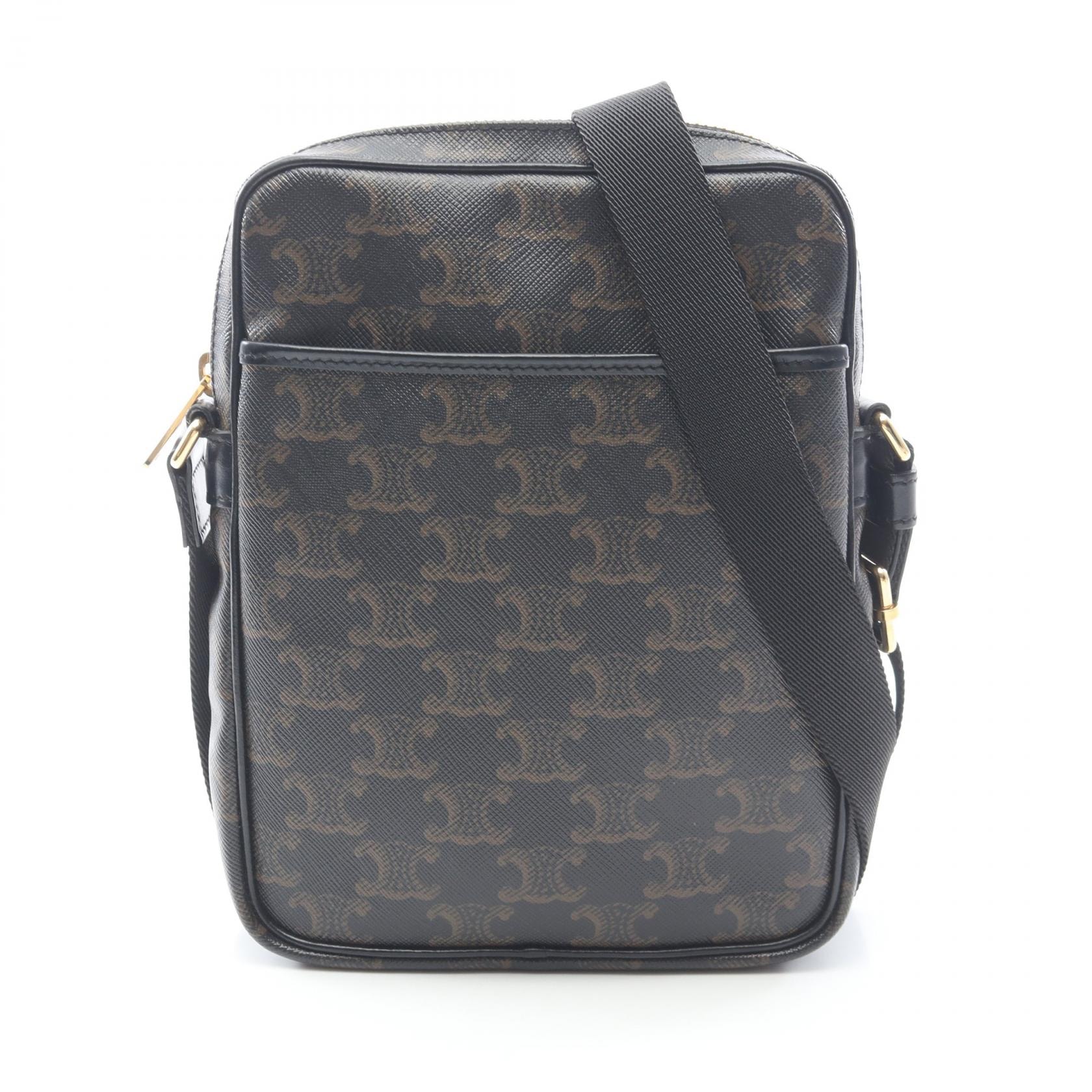 セリーヌ CELINE トリオンフ ショルダーバッグ バッグ PVCコーティングキャンバス レザー レディース ブラック系 / ブラウン系 【中古】