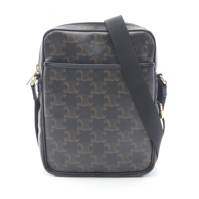 セリーヌ CELINE トリオンフ ショルダーバッグ バッグ PVCコーティングキャンバス レザー レディース ブラック系 / ブラウン系 【中古】