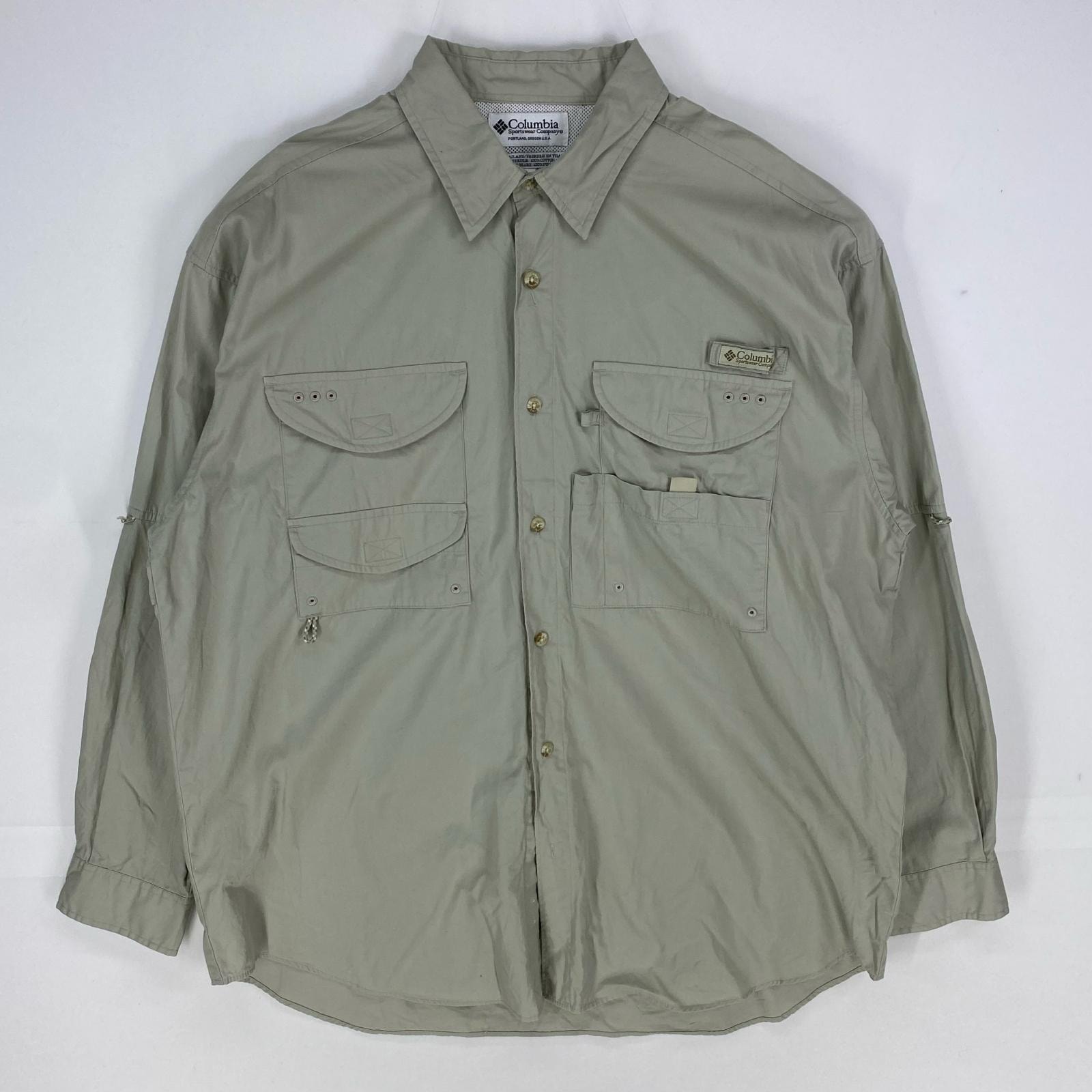 古着 コロンビア Columbia 長袖シャツ PFG ワンポイントロゴ ロングスリーブ フィッシングシャツ L ベージュ系 メンズ