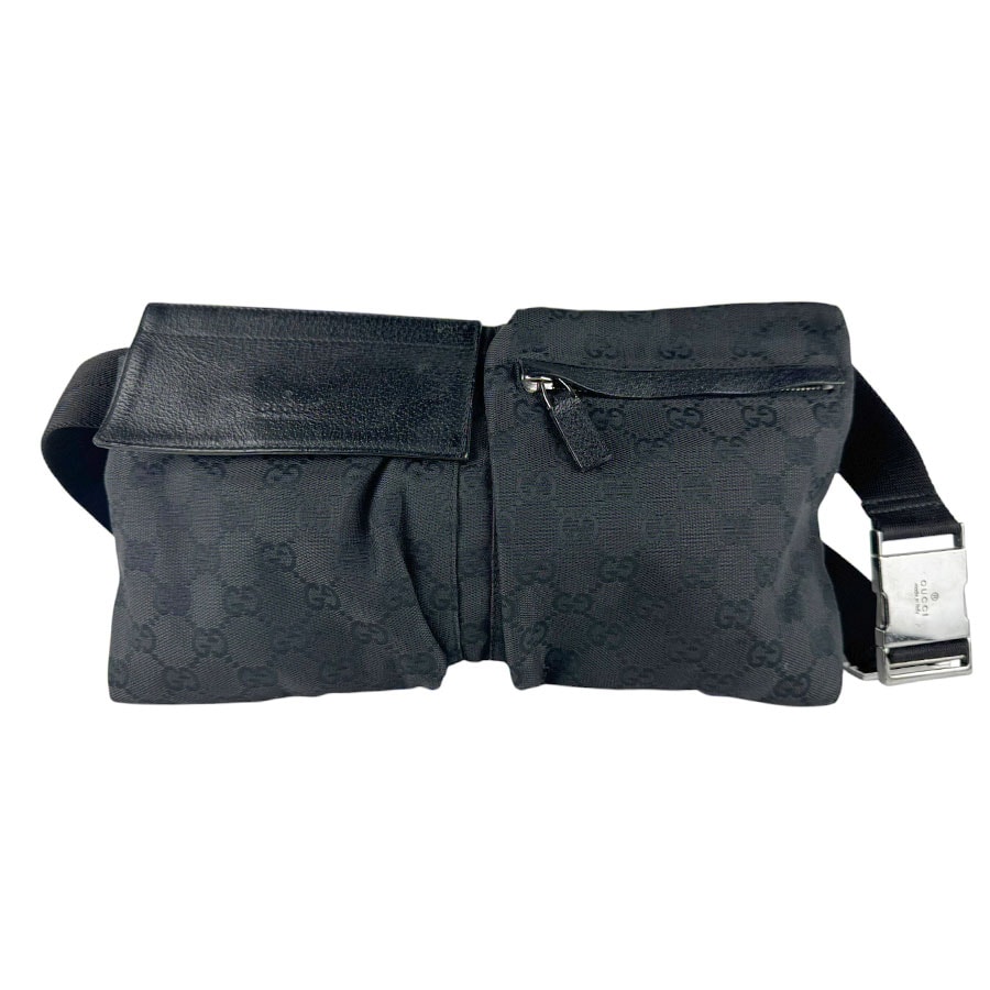 グッチ GUCCI ウエストバッグ ボディバッグ GGキャンバス/レザー ブラック ユニセックス 28566【中古】 z9622