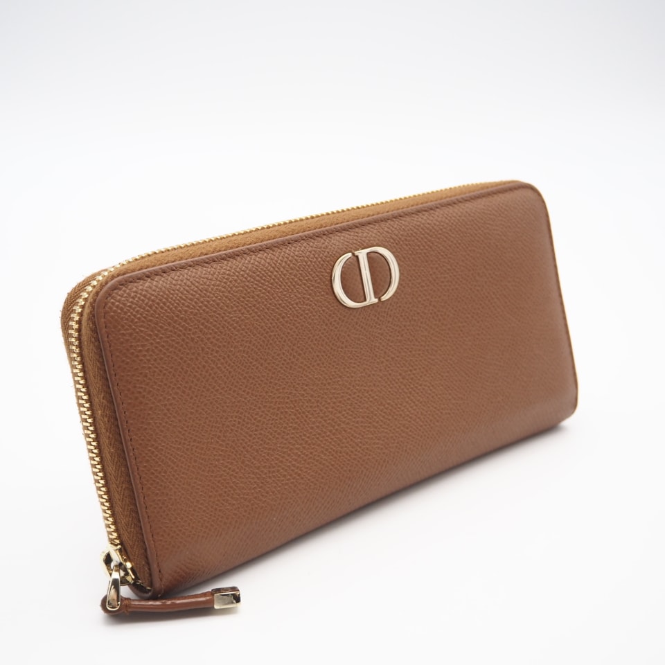 美品 Christian Dior クリスチャンディオール 30モンテーニュ ロングジップウォレット - 長財布 ブラウン レザー レディース