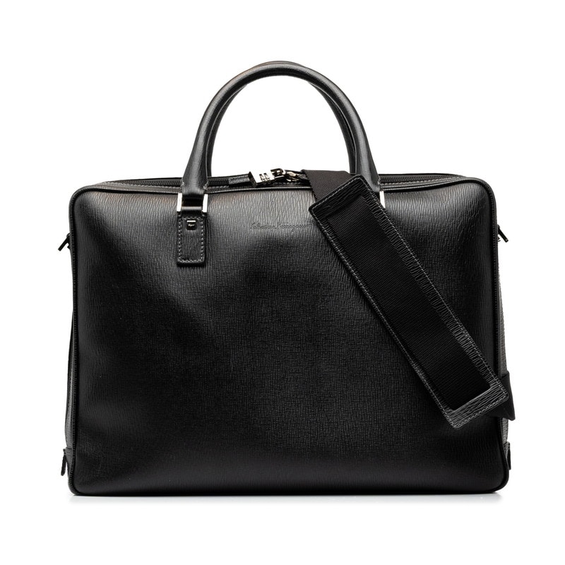 サルヴァトーレフェラガモ ビジネスバッグ ブリーフケース ショルダーバッグ 2WAY EO-24 7201 ブラック レザー メンズ Salvatore Ferragamo 中古