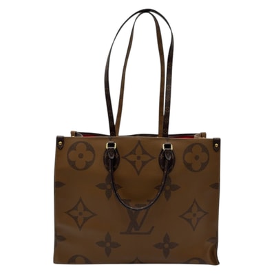 美品 LOUIS VUITTON ルイヴィトン モノグラム リバース キャンバス オンザゴー GM ブラウン 茶色 ベージュ PVCコーティングキャンバス トートバッグ 男女兼用 601148 【中古】