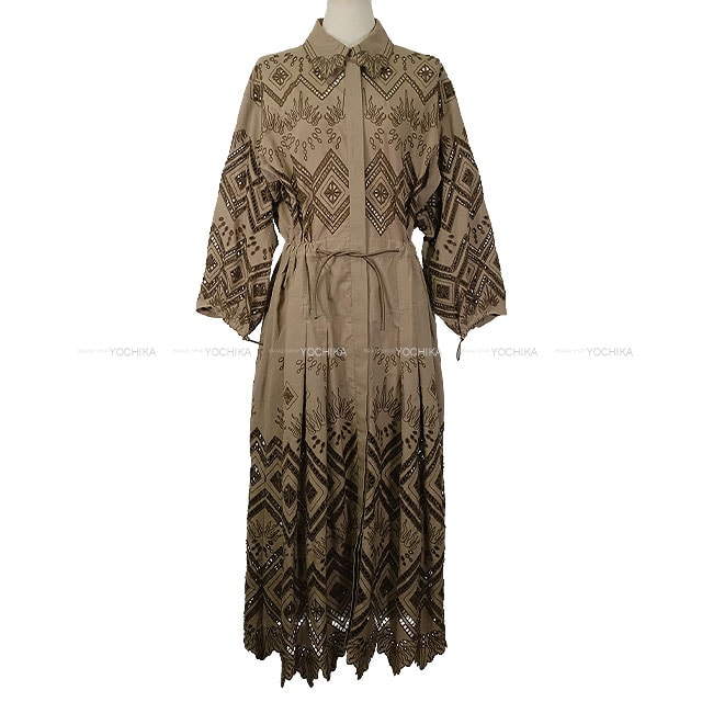 HERMES エルメス ワンピース ドレス ROBE PRAIRIE BRODEE マロン/トープ コットン100% #34 新品
