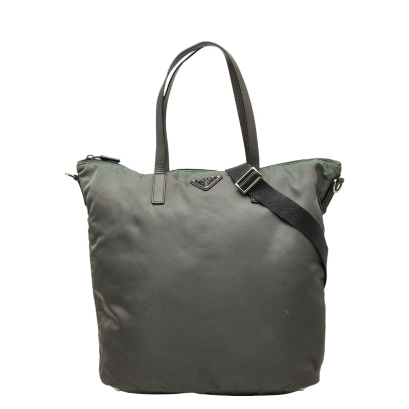 プラダ 三角ロゴプレート ハンドバッグ ショルダーバッグ 2WAY グレー ナイロン サフィアーノレザー レディース PRADA 【中古】
