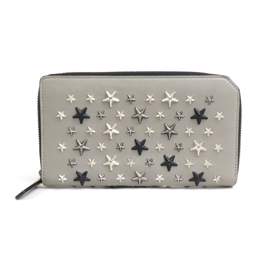 ジミーチュウ JIMMY CHOO ラウンドファスナー長財布 レザー/メタル グレー×ブラック ユニセックス【中古】 h30799a