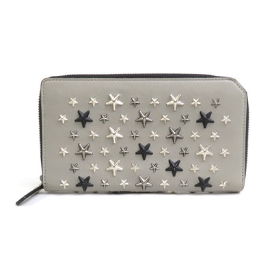 ジミーチュウ JIMMY CHOO ラウンドファスナー長財布 レザー/メタル グレー×ブラック ユニセックス【中古】 h30799a