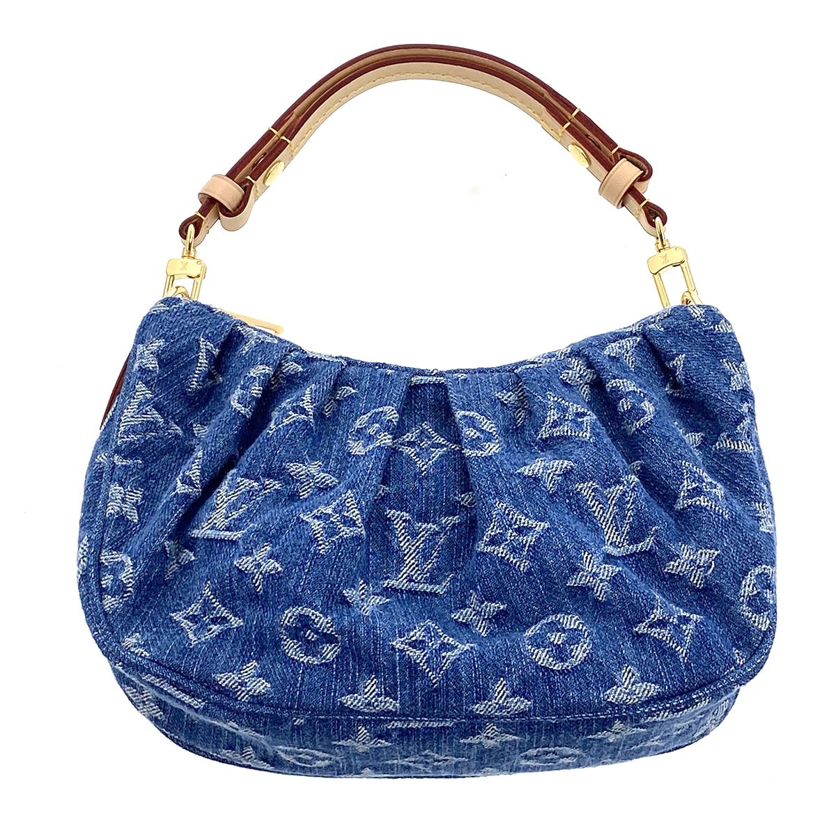 LOUIS VUITTON ルイ・ヴィトン モノグラム デニム ポシェット バレー ハンドバッグ M13571 モノグラムデニム レザー ブルー  レディース【中古】