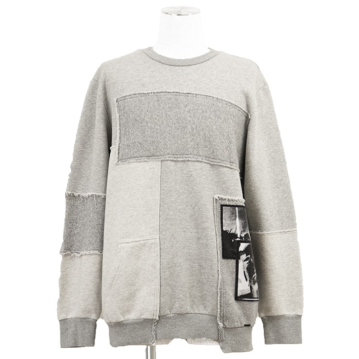 SALE【美品】DIESEL ディーゼル スウェット パッチワーク サイズ L メンズ ロゴ チャーム クレイジーパターン ロングスリーブ 長袖 トップス グレー 灰色 カンボジア製