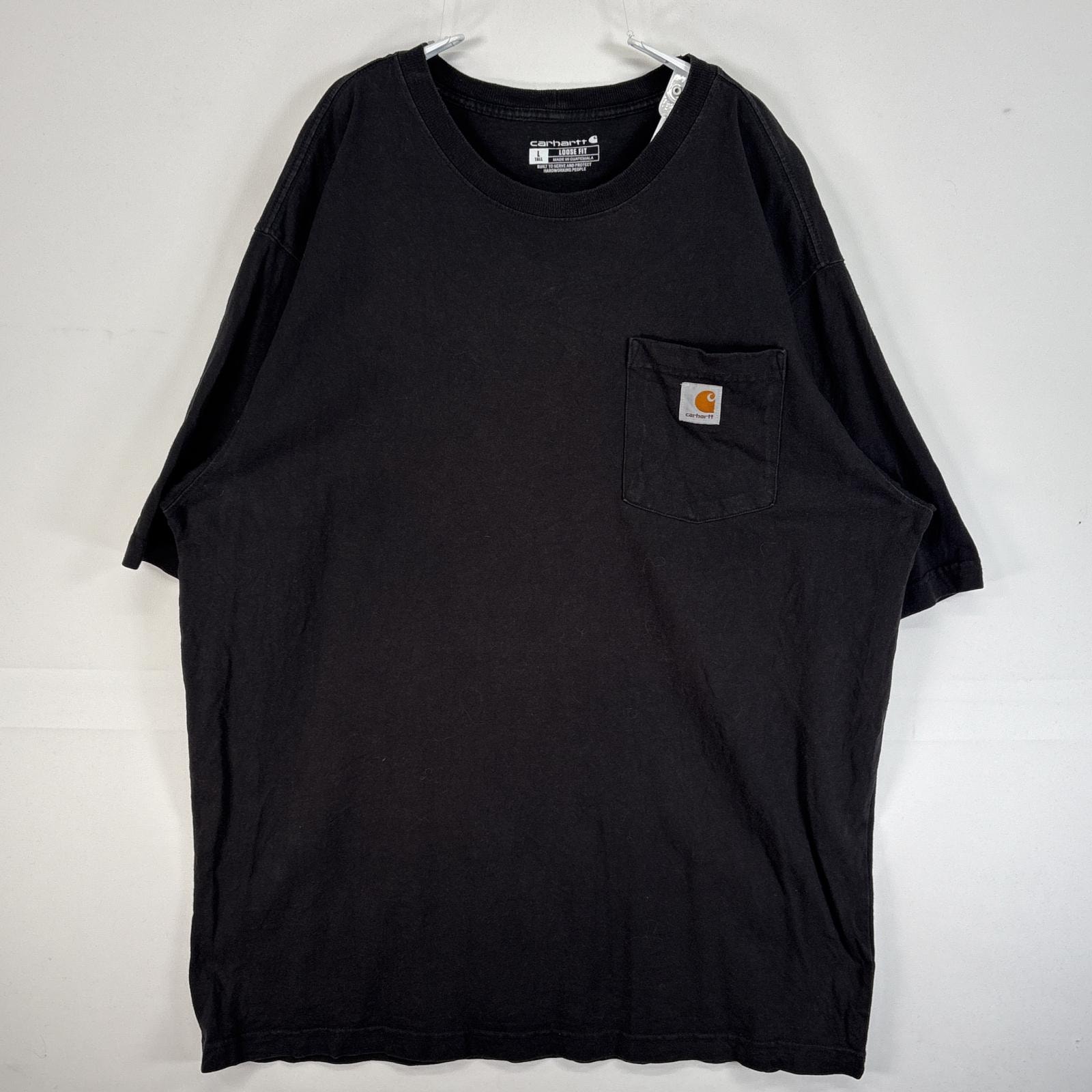 古着 カーハート Carhartt 半袖Tシャツ 肉厚 フェード ワンポイント ロゴ 胸ポケ L ブラック 無地 メンズ