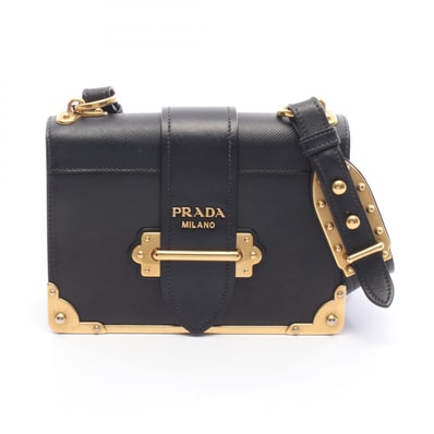 プラダ PRADA カイエ ショルダーバッグ バッグ レザー サフィアーノレザー レディース ブラック系 1BD045 【中古】