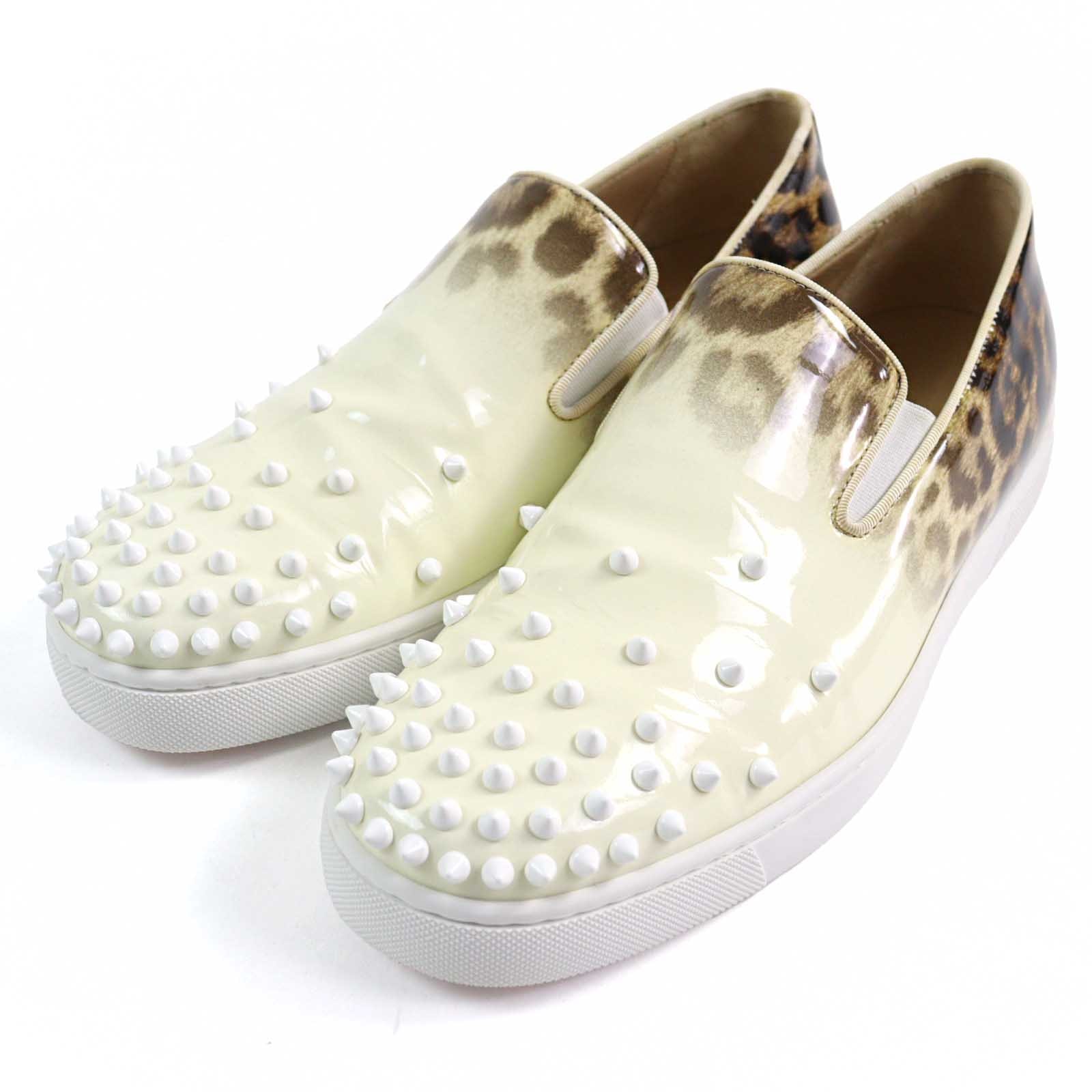 極美品 クリスチャンルブタン
 スリッポン アイボリー ブラウン系 メンズ 42