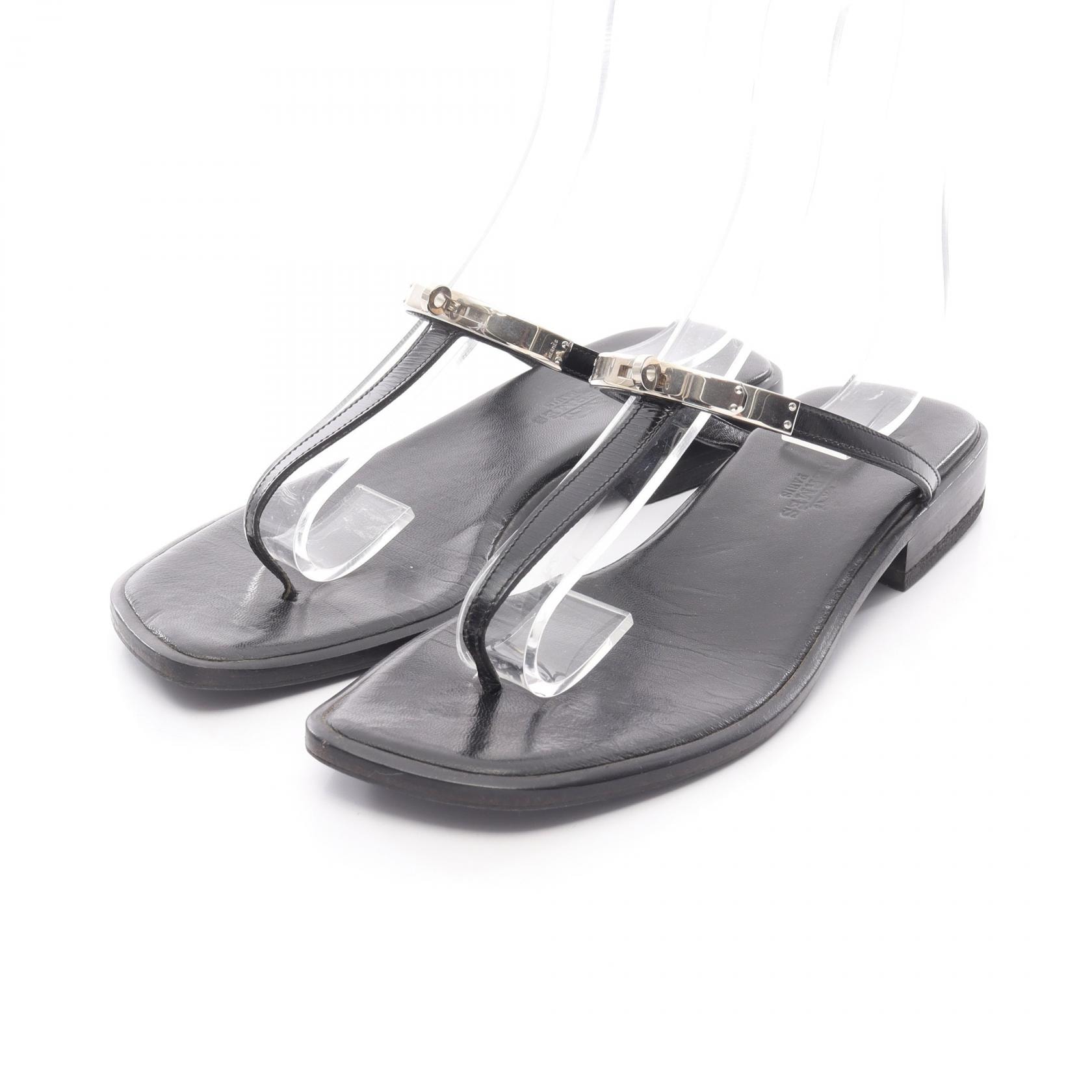 エルメス HERMES ケリー金具 サンダル 靴 レザー レディース ブラック系 【中古】