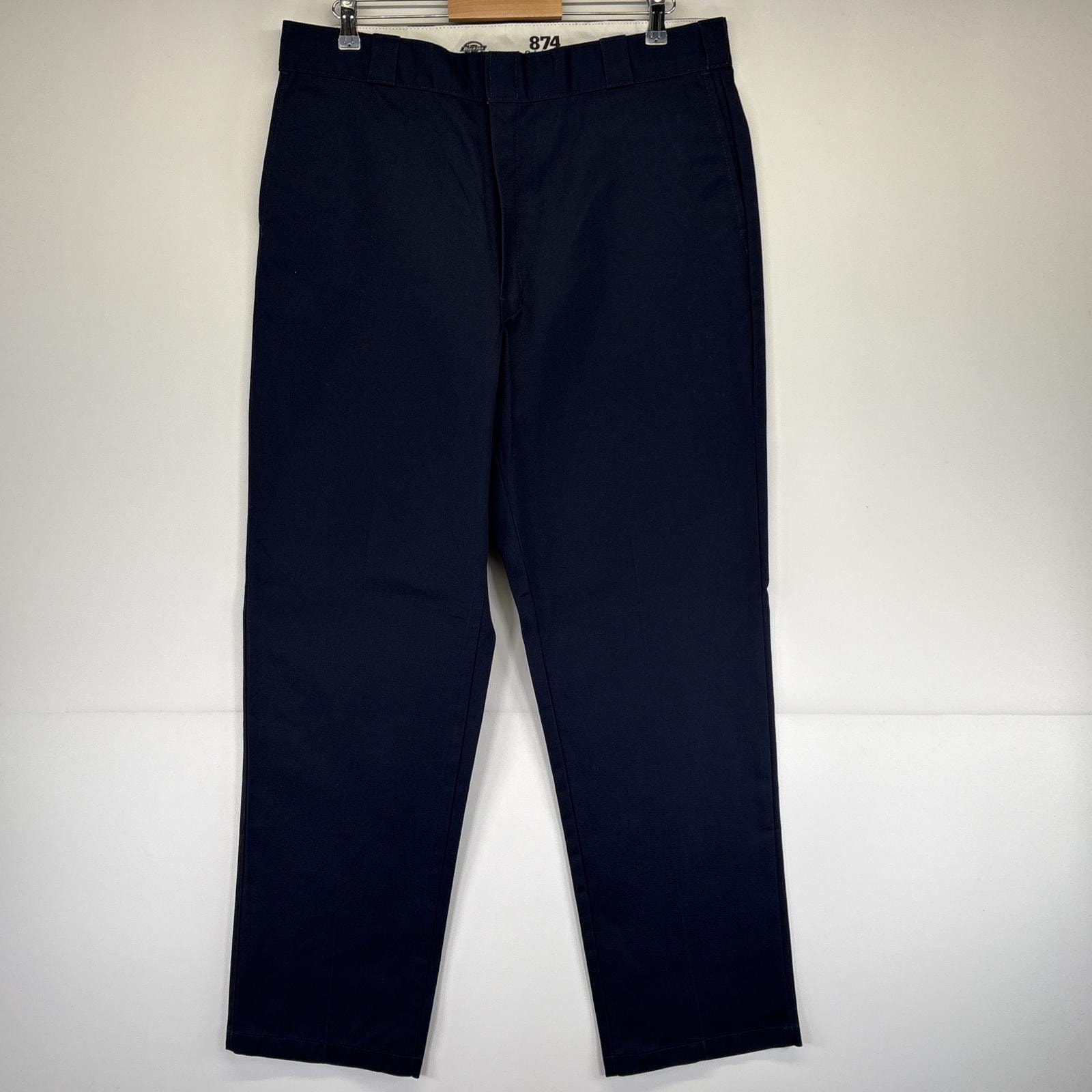 古着 ディッキーズ Dickies ワークパンツ 874 チノパン ジップフライ 大きいサイズ ワンポイントロゴ w38 L34  ネイビー メンズ