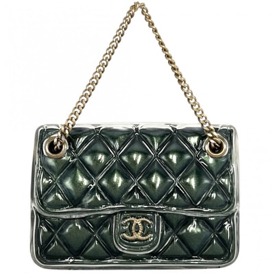 CHANEL シャネル ブローチ マトラッセ バッグモチーフ アクセサリー ココマーク A18B メタリックグリーン ゴールド レディース 約22.3g 2018年【中古品】