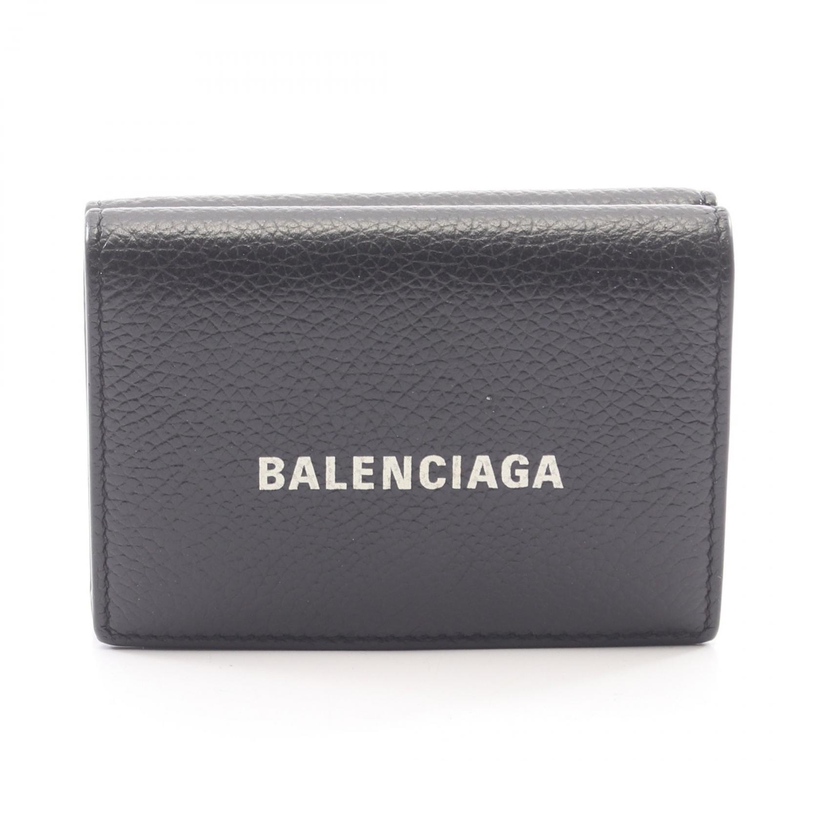 バレンシアガ BALENCIAGA CASH MINI WALLET キャッシュ ミニ ウォレット 三つ折り財布 財布 レザー メンズ レディース ブラック系 594312 【中古】