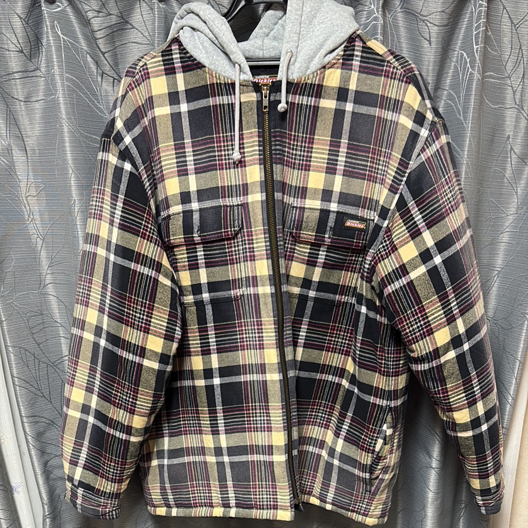 シュプリーム x ディッキーズ プレイド フーディー ジップ アップ シャツ "ブラック"