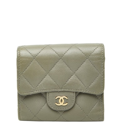 シャネル ココマーク 三つ折り財布 グレー キャビアスキン レディース CHANEL 【中古】