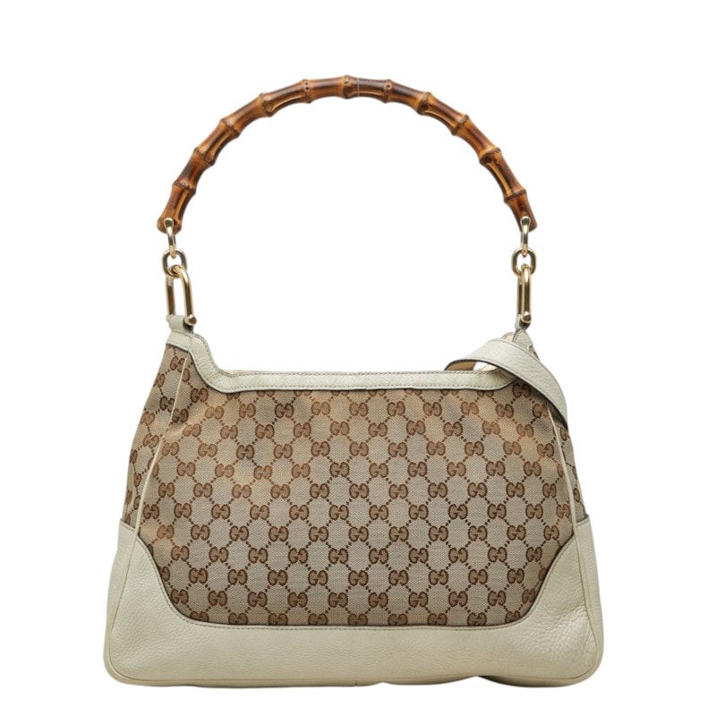グッチ GGキャンバス バンブー ハンドバッグ ショルダーバッグ 2WAY 282315 ベージュ アイボリー キャンバス レザー レディース GUCCI 中古