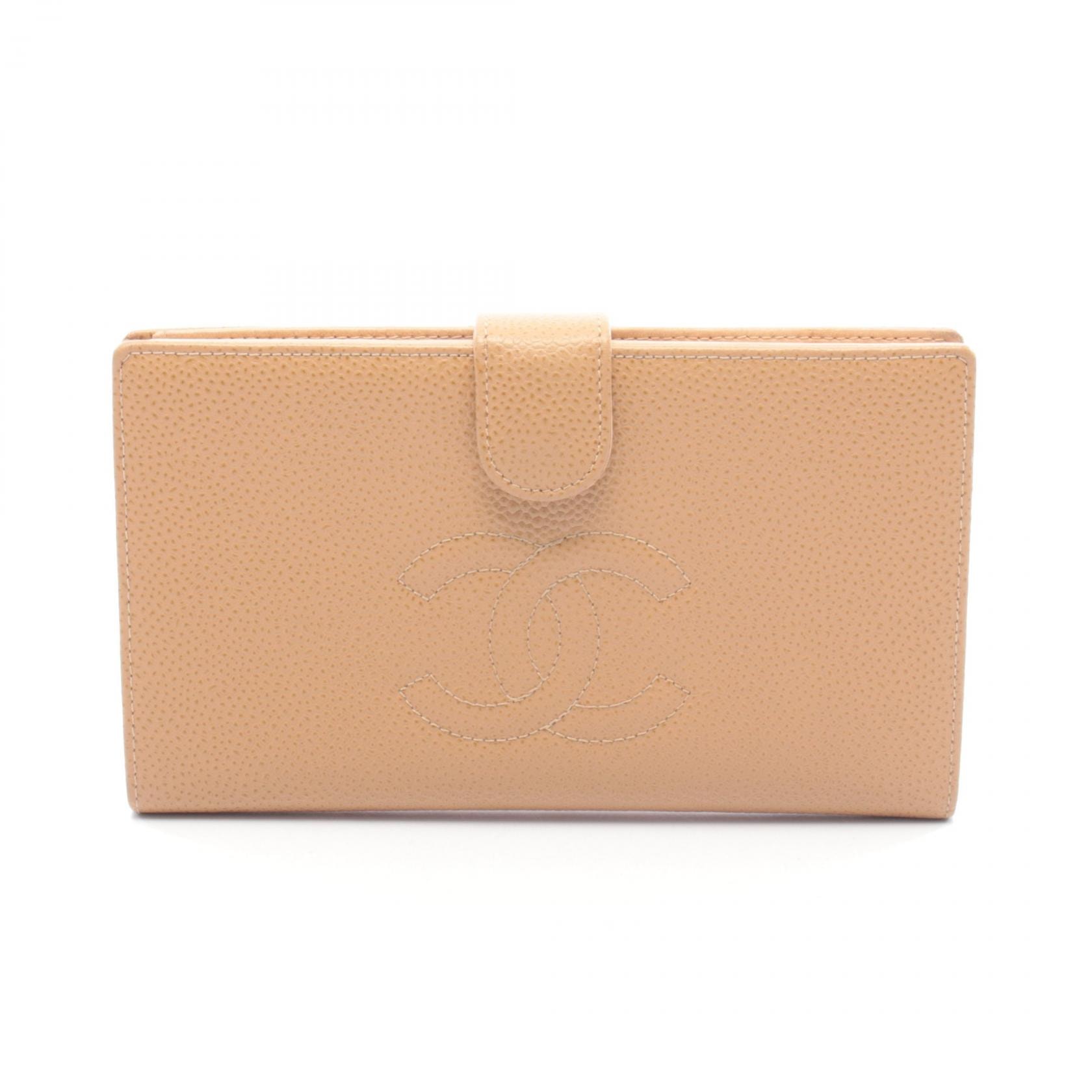 シャネル CHANEL ココマーク 二つ折り長財布 財布 レザー グレインドカーフスキン レディース ベージュ系 【中古】