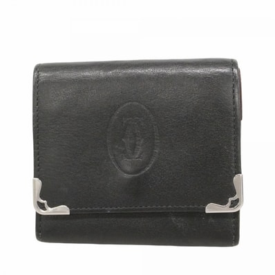 【6ec2887】カルティエ コインケース マスト レザー ブラック シルバー金具【中古】メンズ レディース ユニセックス