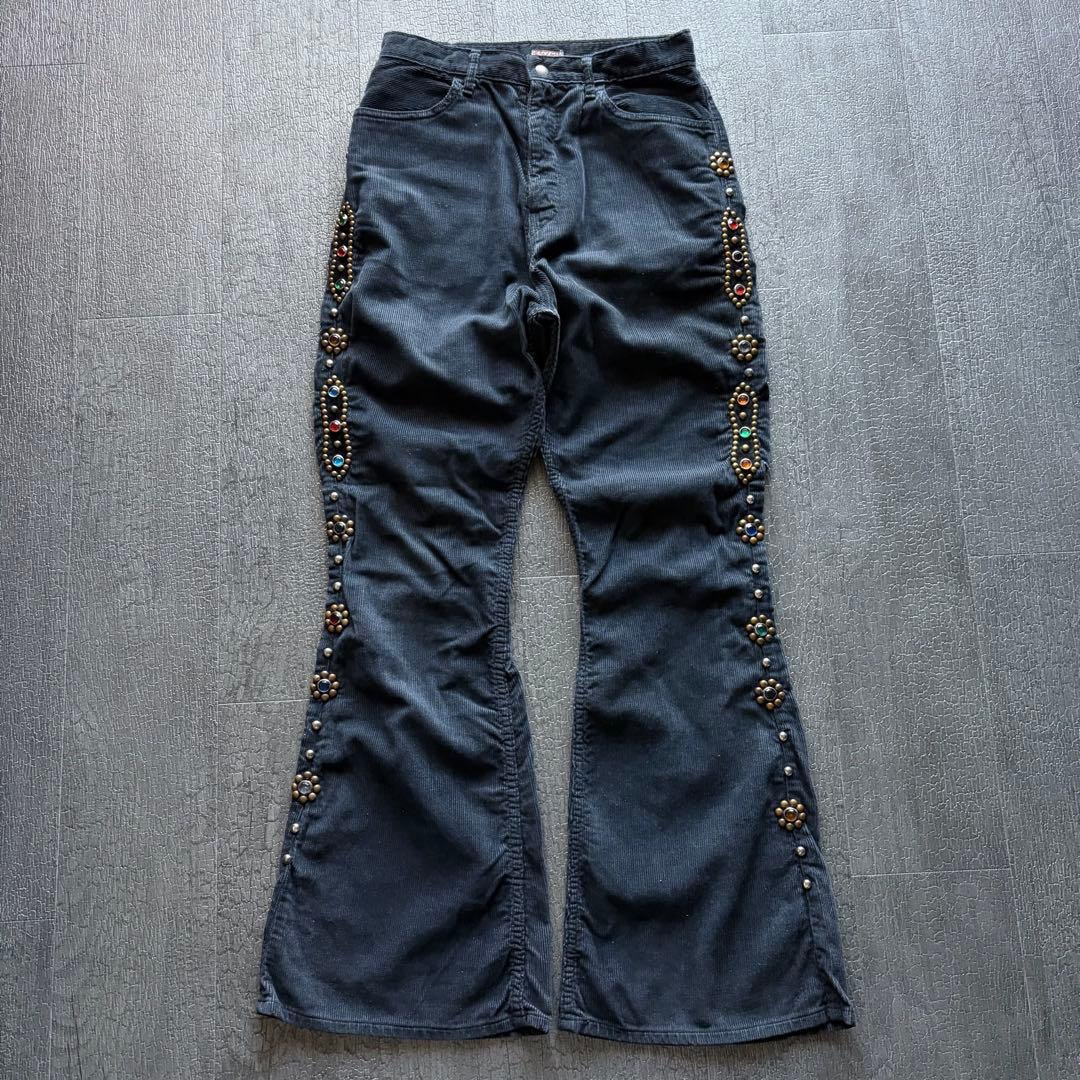 KAPITAL Women's Flare Studded Corduroy Pants "Black"