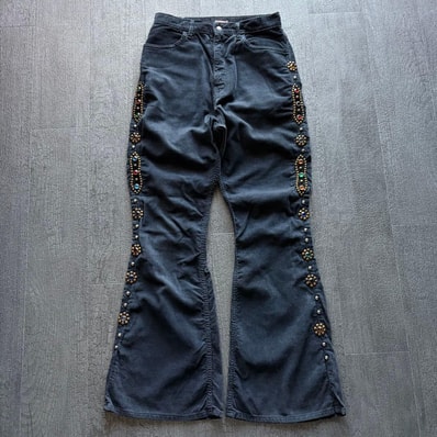 KAPITAL Women's Flare Studded Corduroy Pants "Black"