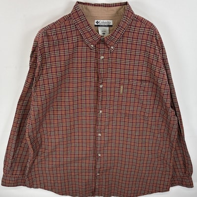 古着 コロンビア Columbia 長袖シャツ ボタンダウンシャツ 大きいサイズ ワンポイント ロゴ 2X レッド系 チェック メンズ