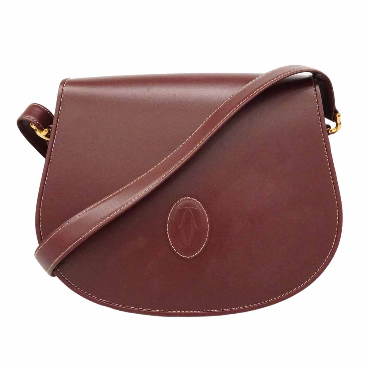 【6dc3988】カルティエ ショルダーバッグ マスト レザー ボルドー ゴールド金具【中古】レディース