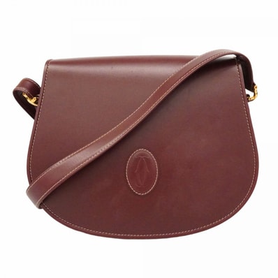 【6dc3988】カルティエ ショルダーバッグ マスト レザー ボルドー ゴールド金具【中古】レディース