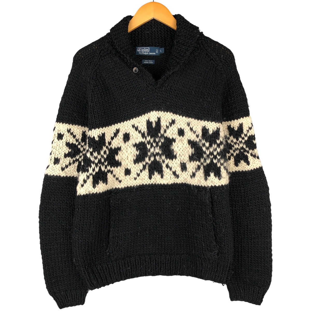 古着 ラルフローレン Ralph Lauren POLO by Ralph Lauren HAND KNIT スノー柄 雪柄 ショールカラー ノルディックセーター メンズL相当/eaa603792