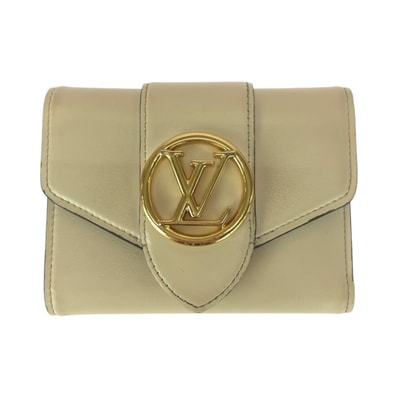 美品 LOUIS VUITTON ルイヴィトン ポルトフォイユポンヌフ アイボリー ゴールド金具 レザー 折財布 コンパクトウォレット 505596 【中古】