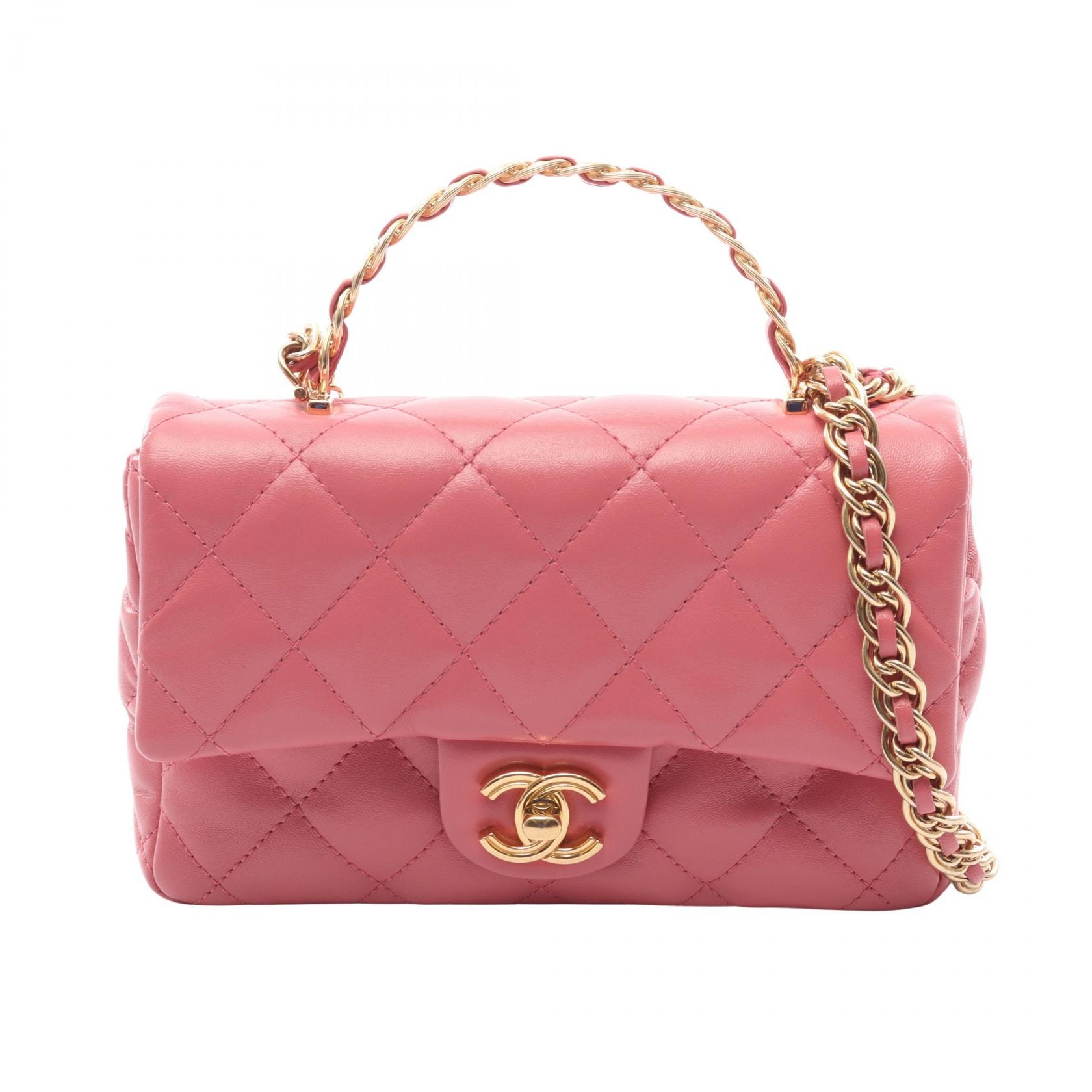 シャネル CHANEL マトラッセ スモール トップハンドル 2WAY ショルダーバッグ バッグ ラムスキン(羊革) レディース ピンク系 【中古】