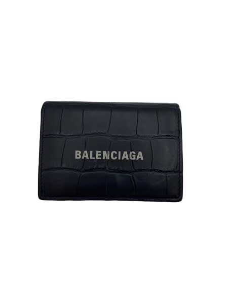 BALENCIAGA Cash Mini Wallet Matt Embossed Crocodile Calfskin "Black"