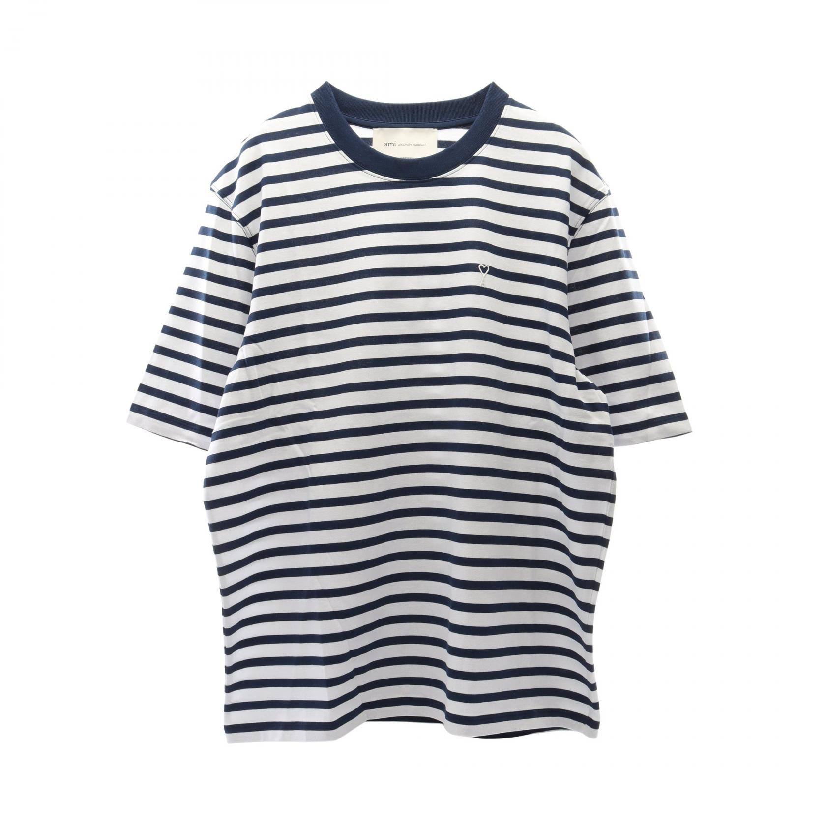 アミ AMI ボクシーフィット マリンボーダー 半袖Tシャツ 衣料品 トップス コットン メンズ レディース ホワイト系 / ブルー系 UTS374.JE0210A044S 【新品】
