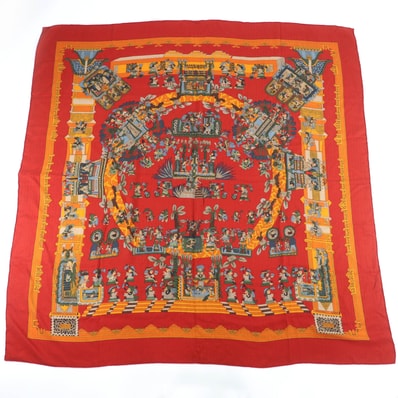 美品 エルメス スカーフ ASTRES et SOLEILS 天体と太陽 レッド