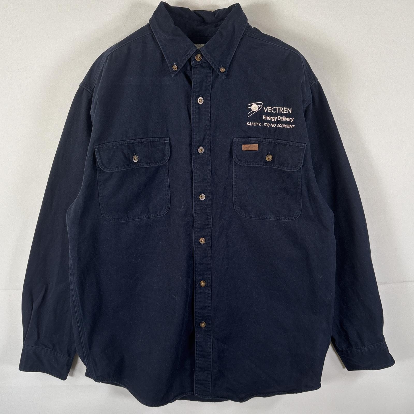 古着 カーハート Carhartt 長袖シャツ 企業 ワンポイントロゴ ボタンダウン 胸ポケット 無地 M ネイビー メンズ