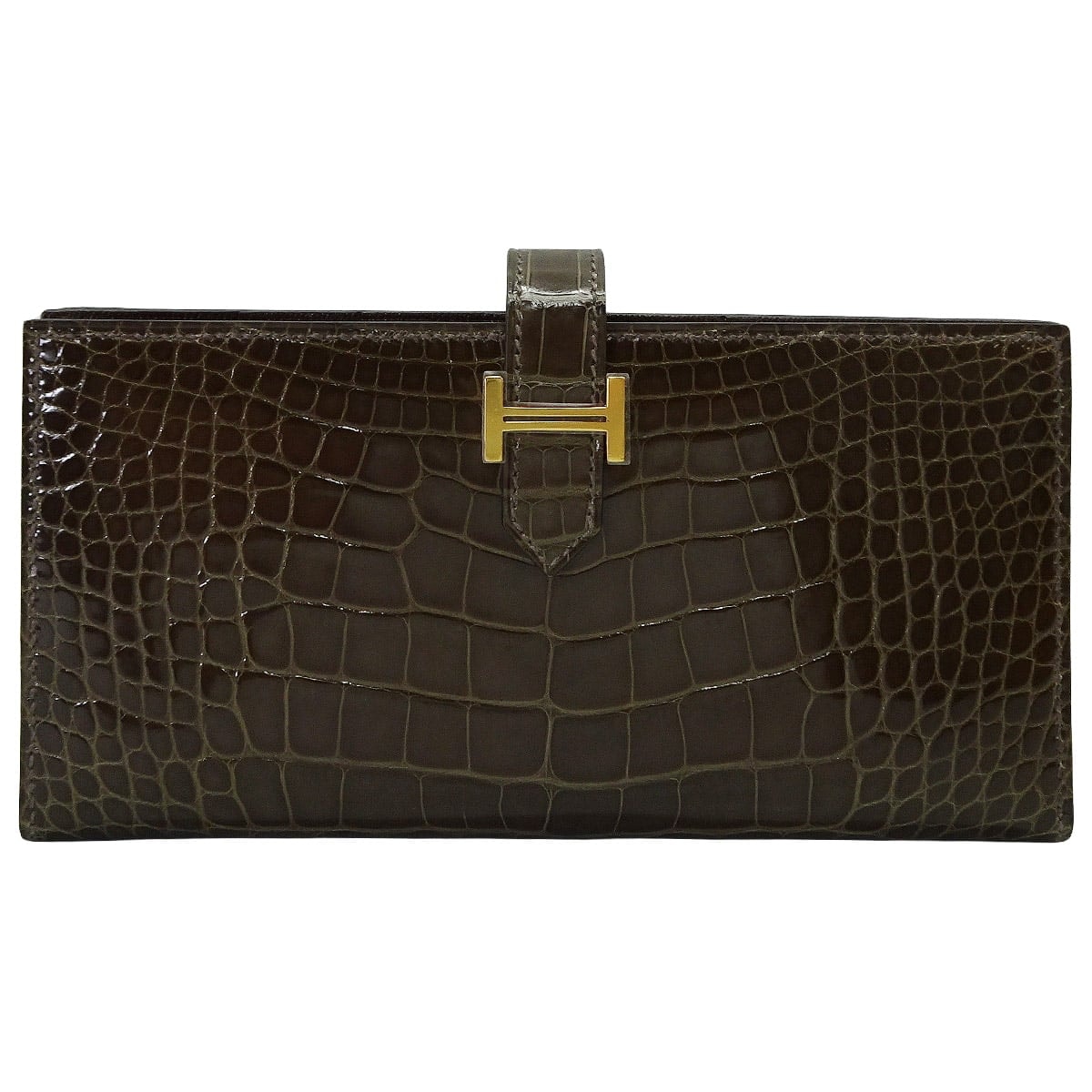 HERMES エルメス 長財布 ベアンスフレ グリエレファント クロコダイルアリゲーターシャイニー ゴールド金具 B刻印 新品未使用