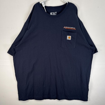 古着 カーハート Carhartt 半袖Tシャツ ワンポイント ロゴ 胸ポケ 大きいサイズ 肉厚 2XL ネイビー 無地 メンズ