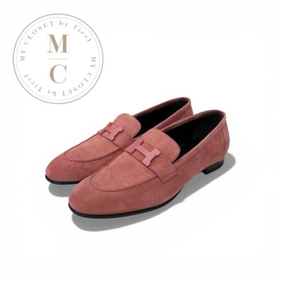 エルメス HERMES パリ ローファー 革靴 靴 シューズ スエード ピンク H金具 モカシン フラットシューズ