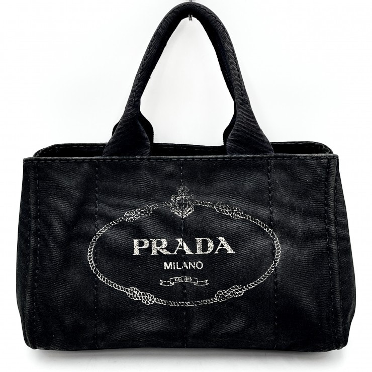 PRADA (프라다) 카나파 토트 백 핸드백 블랙 캔버스 골드 하드웨어 여성 B1877B [중고]