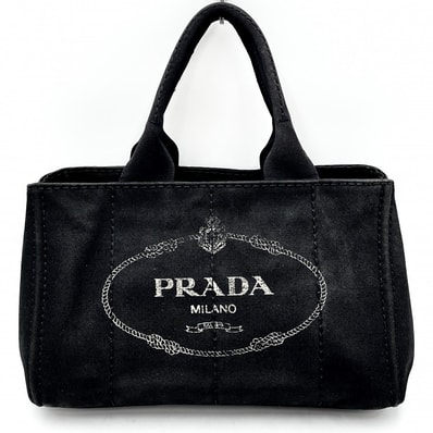 PRADA(プラダ)カナパ トートバッグ ハンドバッグ ブラック キャンバス ゴールド金具 レディース B1877B【中古】