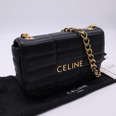 美品 CELINE セリーヌ ゴートスキン マトラッセ モノクローム ショルダーバッグ 111273EYD ショルダーバッグ ブラック カーフレザー レディース