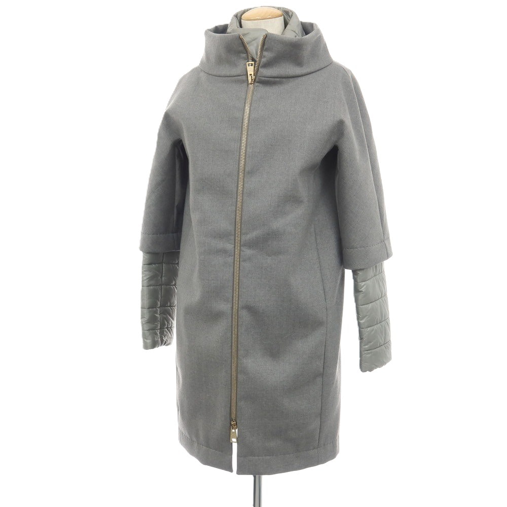【中古】ヘルノ Herno ウールポリウレタン 中綿ドッキング スタンドカラーコート グレーxセージグレー【サイズ40】【レディース】