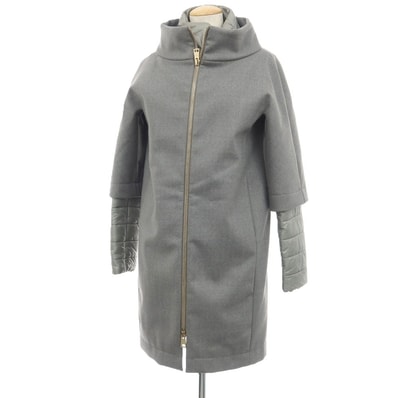 【中古】ヘルノ Herno ウールポリウレタン 中綿ドッキング スタンドカラーコート グレーxセージグレー【サイズ40】【レディース】
