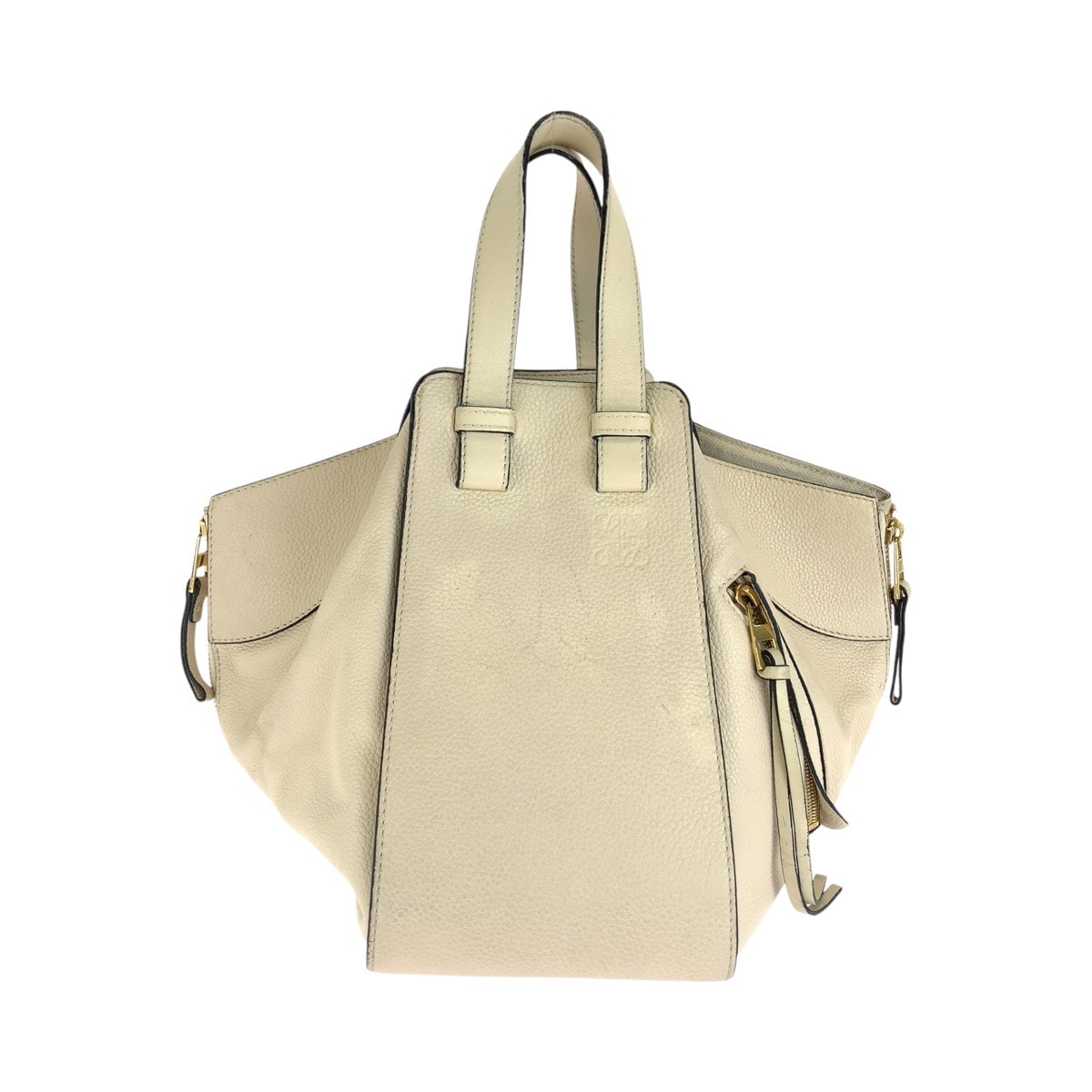 LOEWE ロエベ ハンモック ホワイト ベージュ ゴールド金具 レザー ハンドバッグ 1-0294226 【中古】